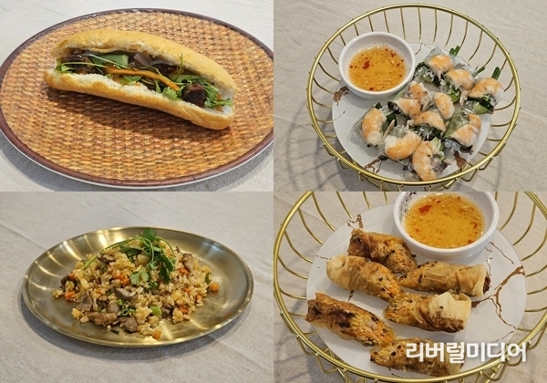 로컬사이공쌀국수 메뉴 중 반미, 월남쌈, 볶음밥, 짜조 실제 요리한 모습.