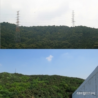 (위)송전철탑 이전 전, (후)송전철탑 이전 후 모습.