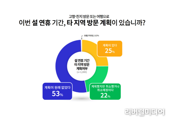 설 연휴 고향방문·여행 등 타 지역 방문 계획