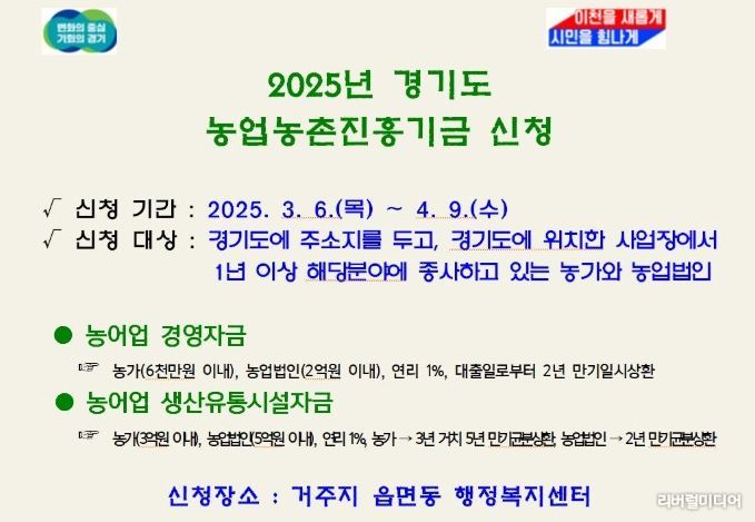 이천시, 2025년도 경기도 농업농촌진흥기금 지원사업 신청·접수