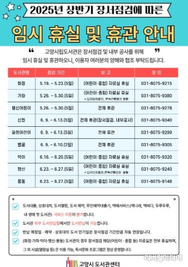 2025년 상반기 장서점검에 따른 임시 휴실·휴관 안내문