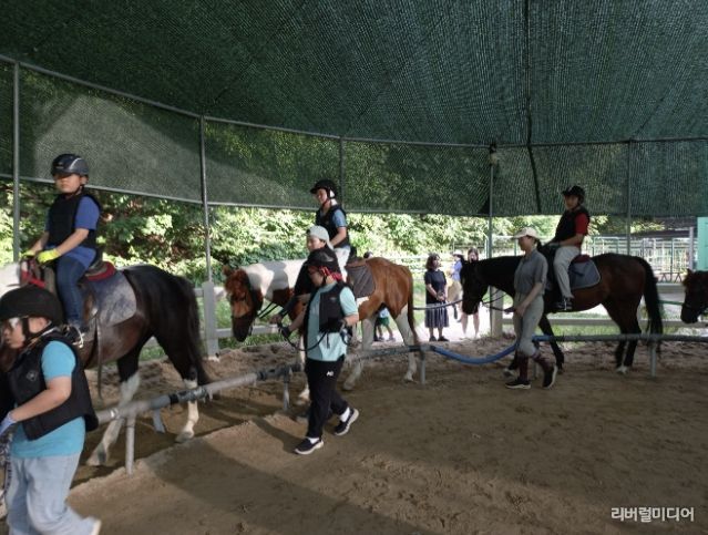 과천시 학생승마 지원사업 말타기 수업 모습