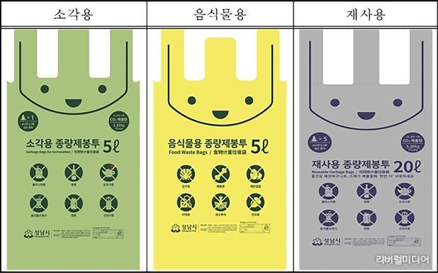 성남시 종량제봉투 종류(소각용, 음식물용, 재사용)
